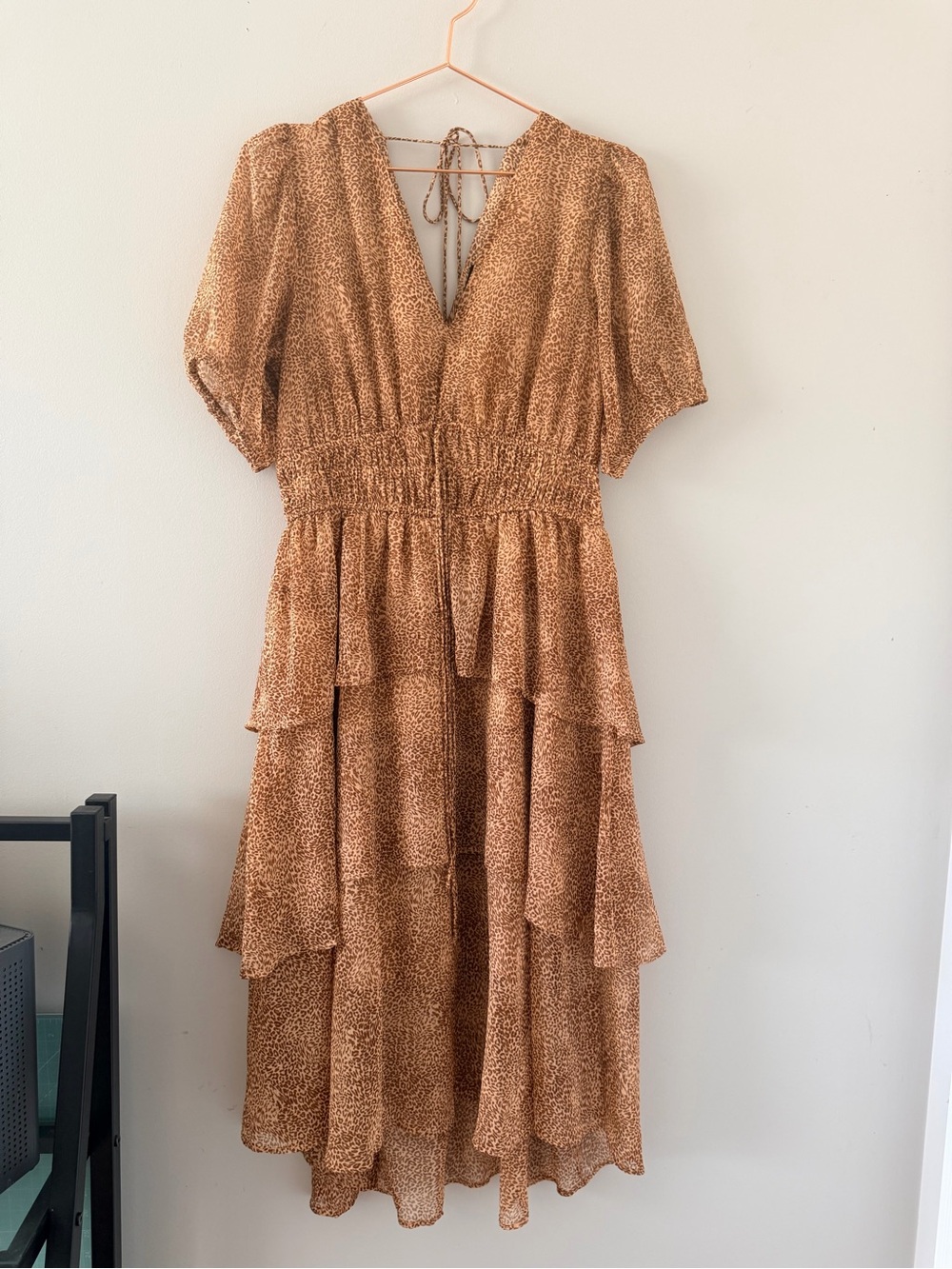 Jessica Simpson Tiered Ruffle Midi Dress in Light Brown Animal Print